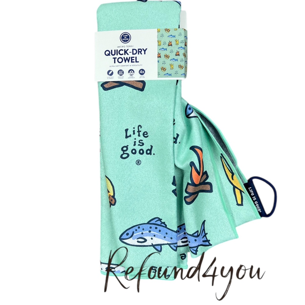 Life Is Good - ‘Camp & Fish’ Quick-Dry Towel. 72.5 x 30“  NWT. Firm!
